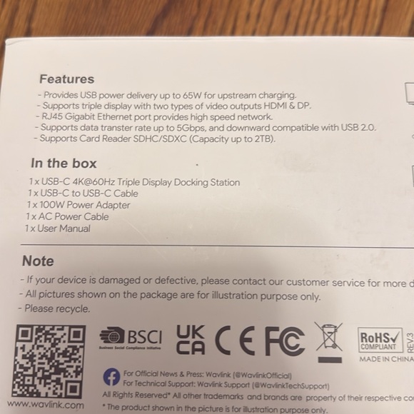 WAVLINK USB C Triple Display Docking Station W/ 100W Power Adapter WL-UMD05 - Picture 6 of 8